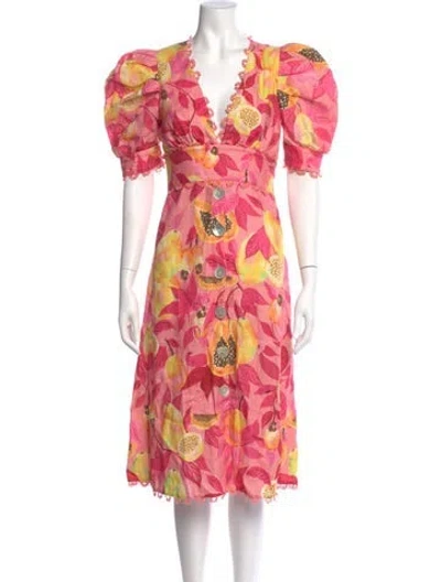 Pre-owned Farm Rio Linen Midi Length Dress In Pink