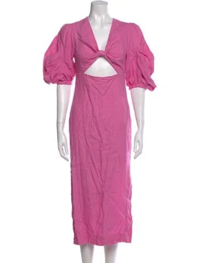 Pre-owned Farm Rio Linen Midi Length Dress In Pink