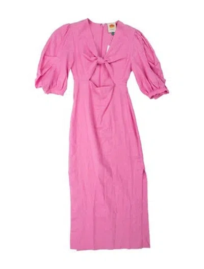 Pre-owned Farm Rio Linen Midi Length Dress In Pink