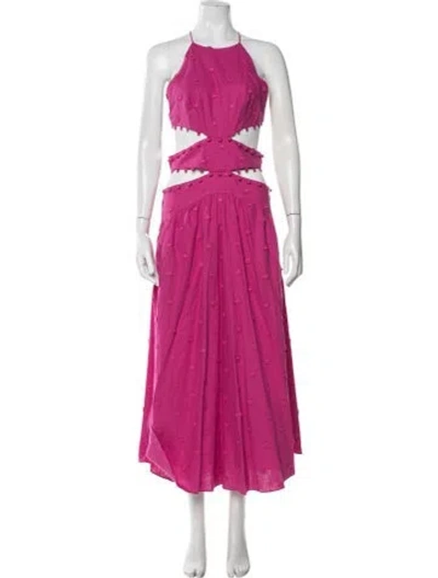 Pre-owned Farm Rio Linen Midi Length Dress In Pink