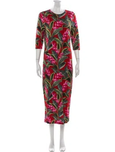 Pre-owned Farm Rio Linen Midi Length Dress In Pink