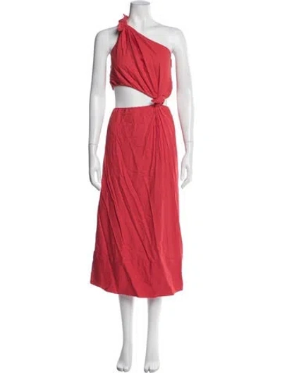 Pre-owned Farm Rio Linen Midi Length Dress In Red