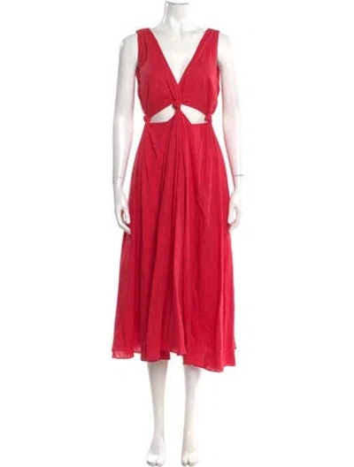 Pre-owned Farm Rio Linen Midi Length Dress In Red