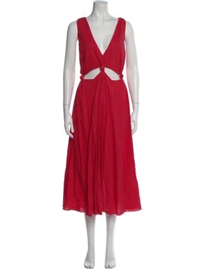 Pre-owned Farm Rio Linen Midi Length Dress In Red