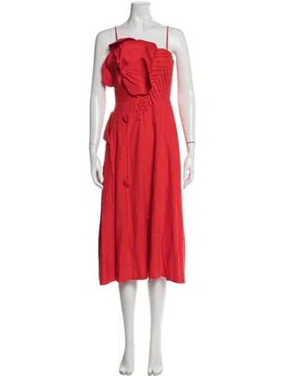 Pre-owned Farm Rio Linen Midi Length Dress In Red