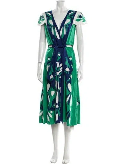 Pre-owned Farm Rio Linen Midi Length Dress W/ Tags In Green
