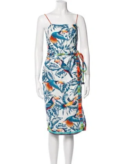 Pre-owned Farm Rio Linen Midi Length Dress W/ Tags In Multi