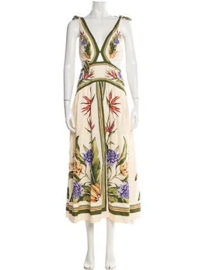 Pre-owned Farm Rio Linen Midi Length Dress W/ Tags In Multi