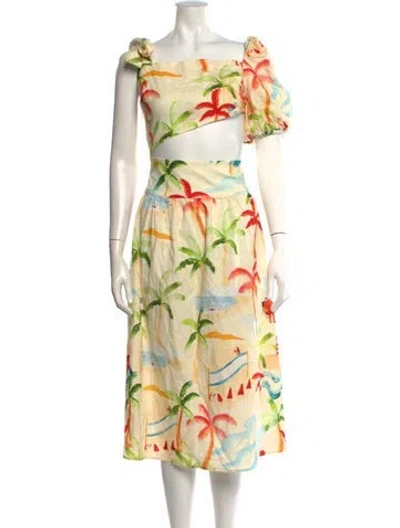 Pre-owned Farm Rio Linen Midi Length Dress W/ Tags In Neutral