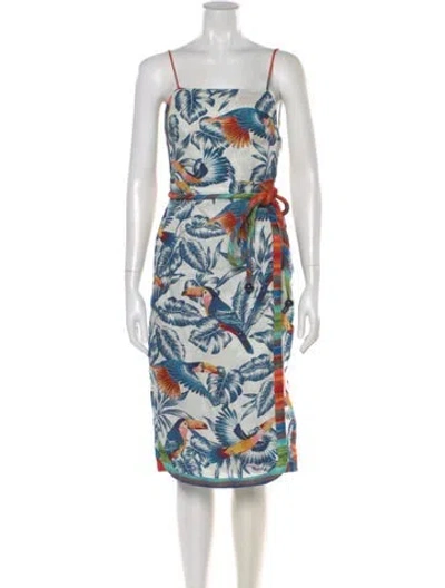 Pre-owned Farm Rio Linen Midi Length Dress In White