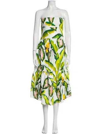 Pre-owned Farm Rio Linen Midi Length Dress In White