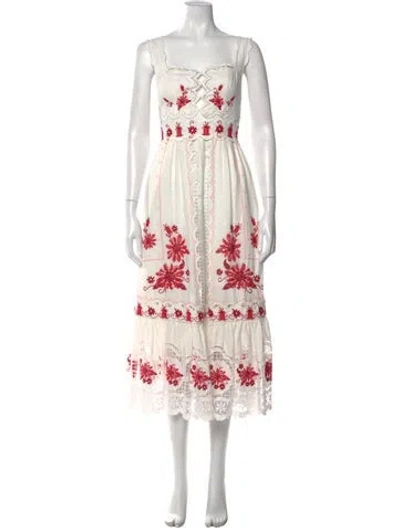 Pre-owned Farm Rio Linen Midi Length Dress In White
