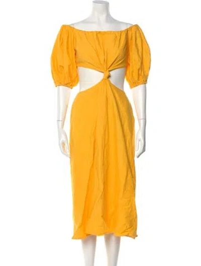 Pre-owned Farm Rio Linen Midi Length Dress In Yellow