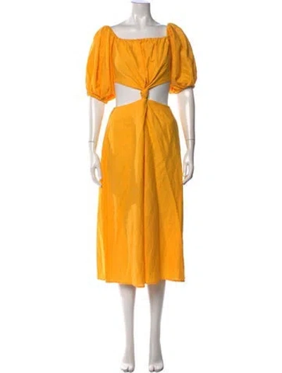 Pre-owned Farm Rio Linen Midi Length Dress In Yellow