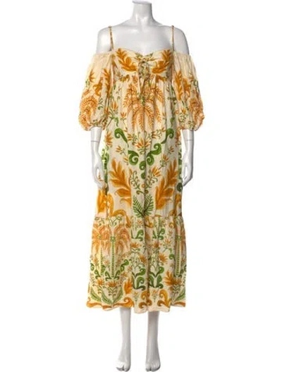 Pre-owned Farm Rio Linen Midi Length Dress In Yellow