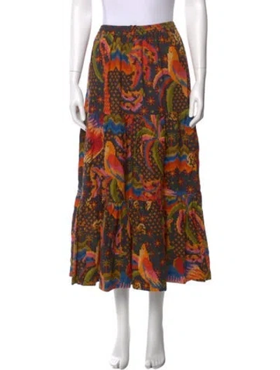 Pre-owned Farm Rio Linen Midi Length Skirt In Black