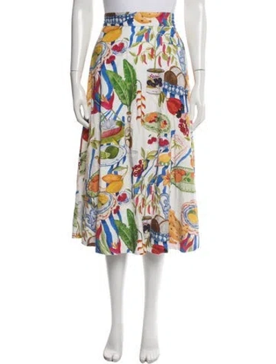 Pre-owned Farm Rio Linen Midi Length Skirt In Blue/white