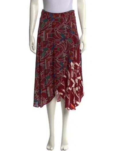 Pre-owned Farm Rio Linen Midi Length Skirt In Burgundy