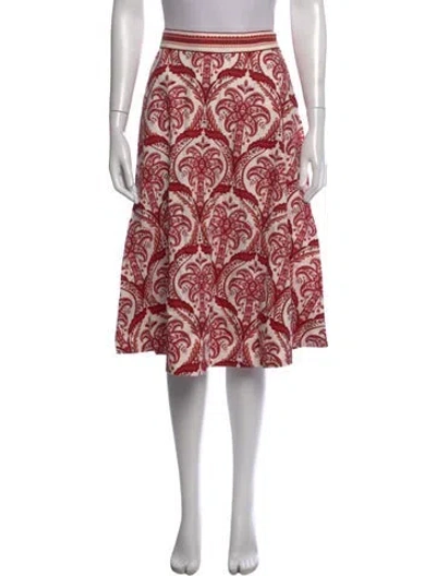 Pre-owned Farm Rio Linen Midi Length Skirt In Burgundy