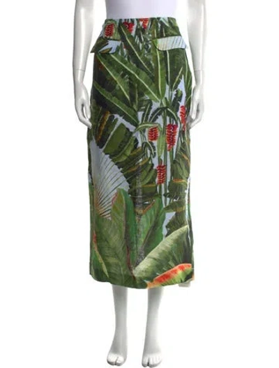 Pre-owned Farm Rio Linen Midi Length Skirt In Green