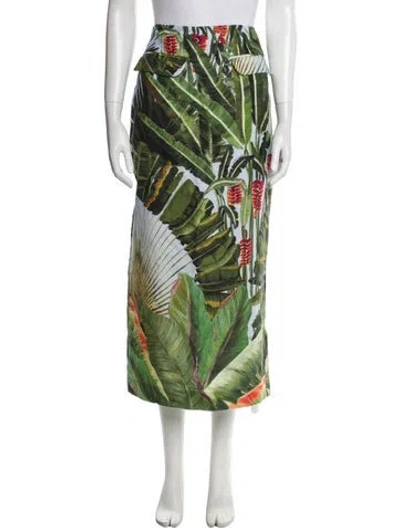 Pre-owned Farm Rio Linen Midi Length Skirt In Green