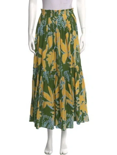 Pre-owned Farm Rio Linen Midi Length Skirt In Green
