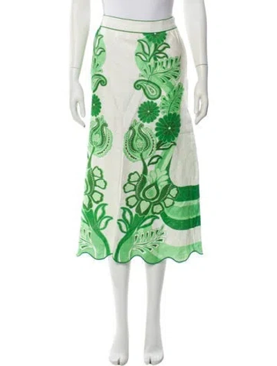 Pre-owned Farm Rio Linen Midi Length Skirt In Green