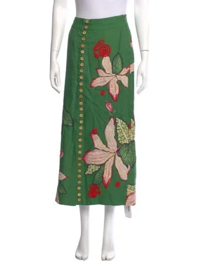 Pre-owned Farm Rio Linen Midi Length Skirt In Green