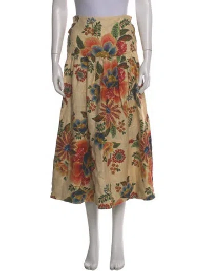 Pre-owned Farm Rio Linen Midi Length Skirt In Green