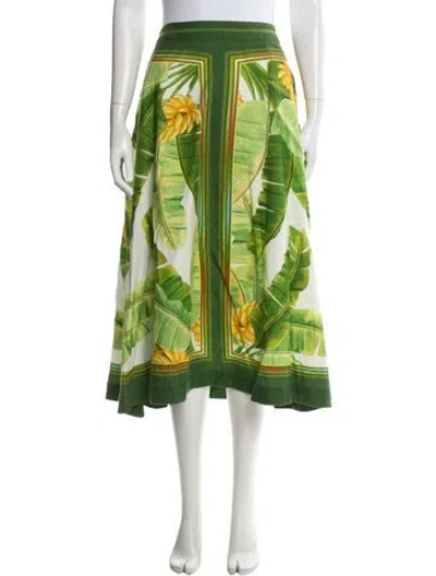 Pre-owned Farm Rio Linen Midi Length Skirt In Green