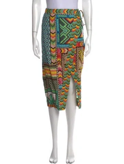Pre-owned Farm Rio Linen Midi Length Skirt In Green