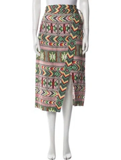 Pre-owned Farm Rio Linen Midi Length Skirt In Green