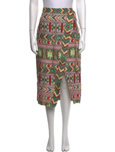 Pre-owned Farm Rio Linen Midi Length Skirt In Green