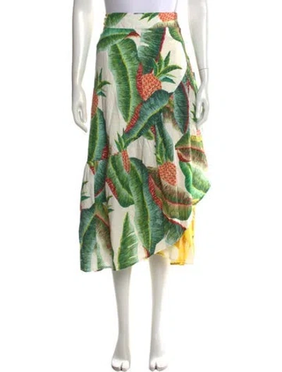 Pre-owned Farm Rio Linen Midi Length Skirt In Green