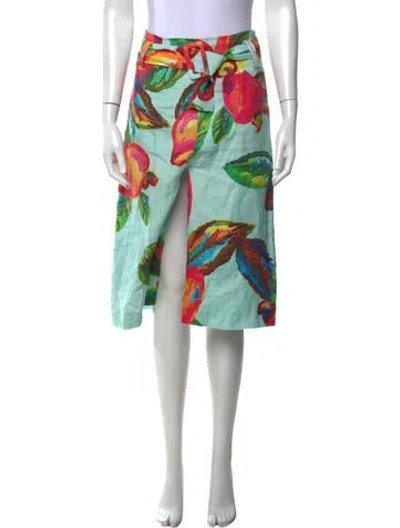 Pre-owned Farm Rio Linen Midi Length Skirt In Green