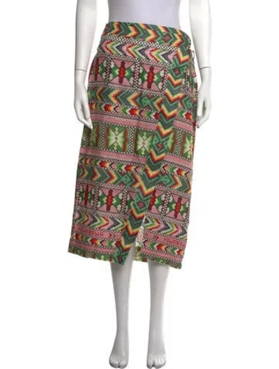 Pre-owned Farm Rio Linen Midi Length Skirt In Green