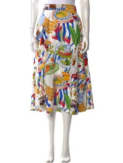 Pre-owned Farm Rio Linen Midi Length Skirt In Multi
