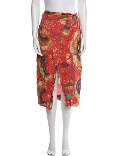 Pre-owned Farm Rio Linen Midi Length Skirt In Multi