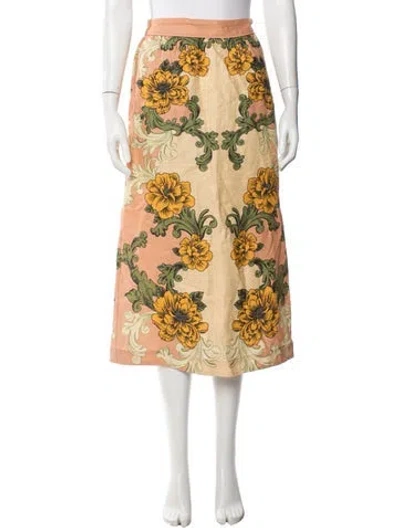 Pre-owned Farm Rio Linen Midi Length Skirt In Multi