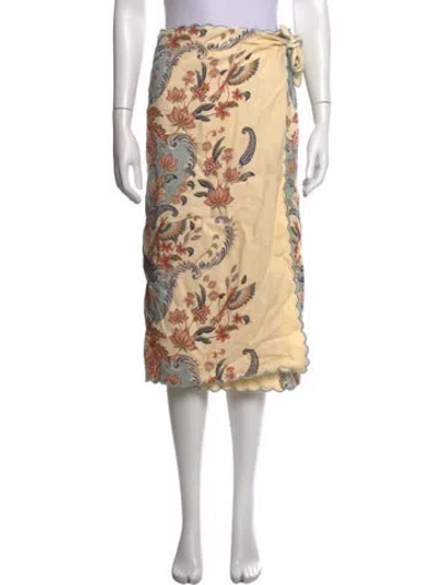 Pre-owned Farm Rio Linen Midi Length Skirt In Multicolor