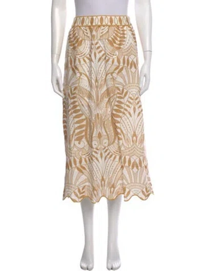 Pre-owned Farm Rio Linen Midi Length Skirt In Neutral