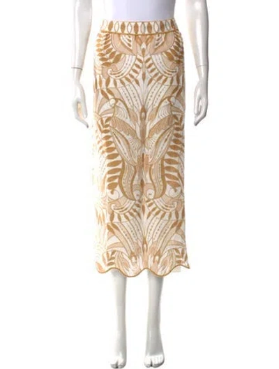 Pre-owned Farm Rio Linen Midi Length Skirt In Neutral
