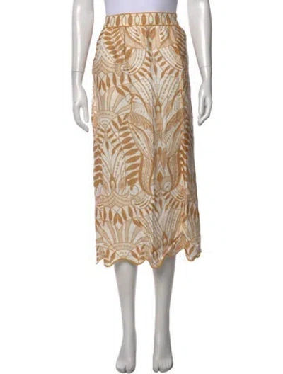 Pre-owned Farm Rio Linen Midi Length Skirt In Neutral