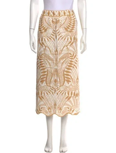 Pre-owned Farm Rio Linen Midi Length Skirt In Neutral