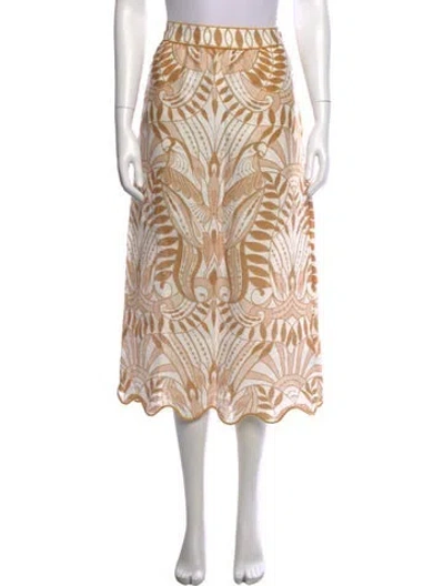 Pre-owned Farm Rio Linen Midi Length Skirt In Neutral