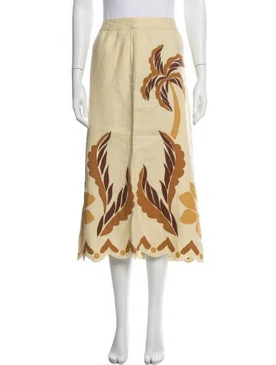 Pre-owned Farm Rio Linen Midi Length Skirt In Neutral