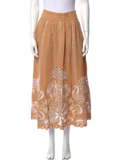 Pre-owned Farm Rio Linen Midi Length Skirt In Neutrals