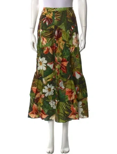 Pre-owned Farm Rio Linen Midi Length Skirt In Orange