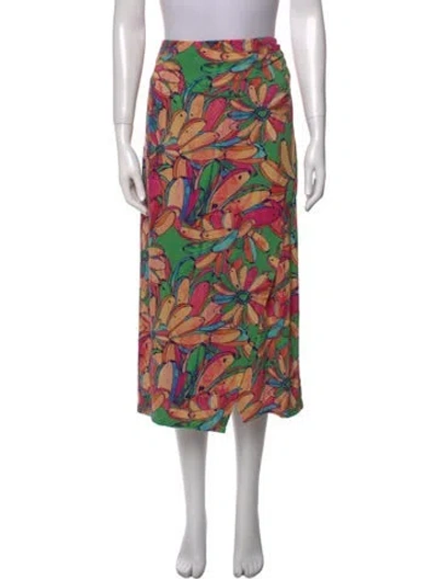 Pre-owned Farm Rio Linen Midi Length Skirt In Pink