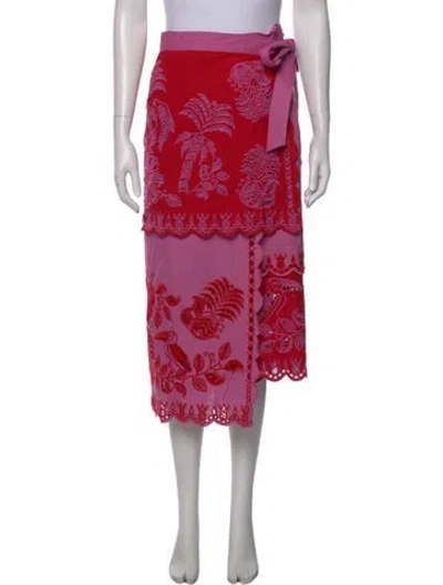 Pre-owned Farm Rio Linen Midi Length Skirt In Pink
